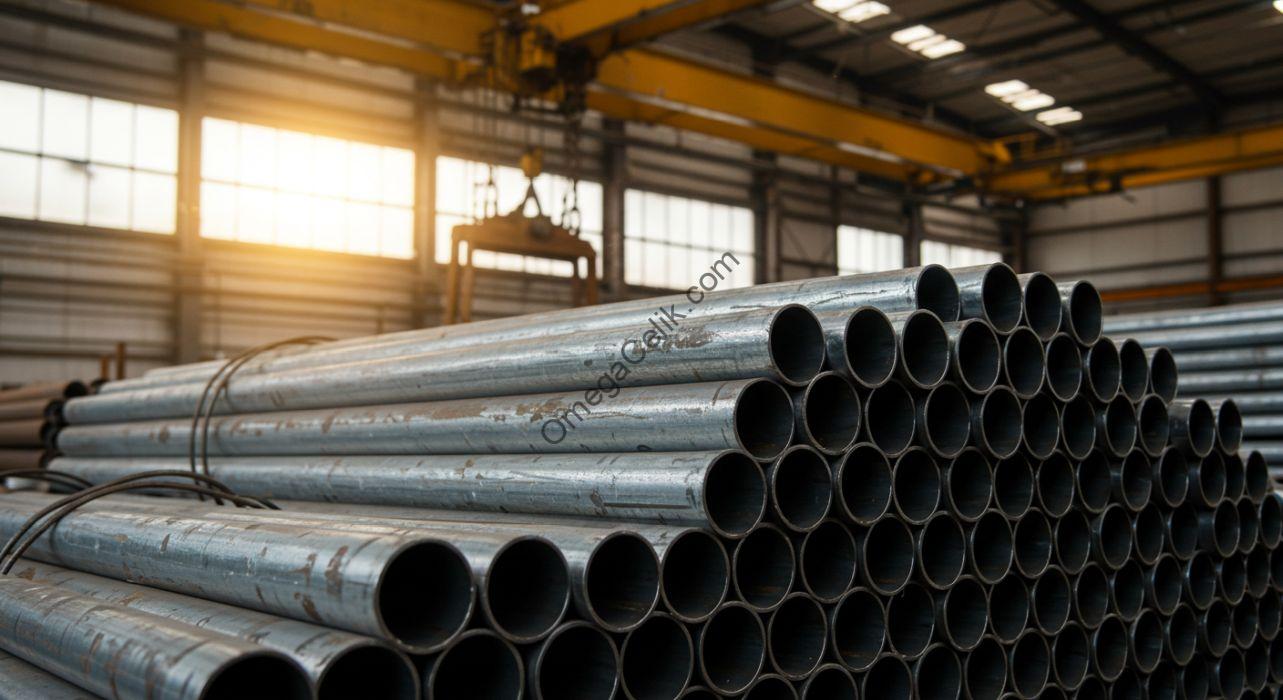 Galvanizli borunun çinko kaplamalı parlak yüzeyi