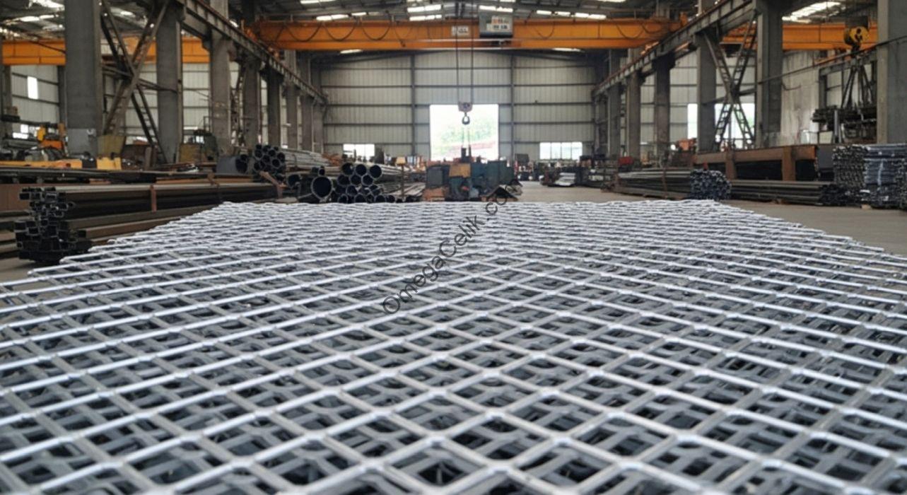 Genişletilmiş sacın baklava desenli, delikli ve tek parça yapısı